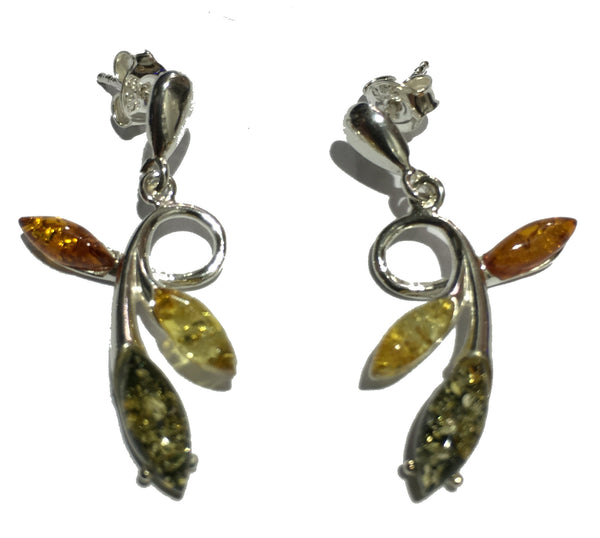 Genuine Baltic Amber Earrings - Multi Color Amber Leaf - 925 Sterling Silver ...