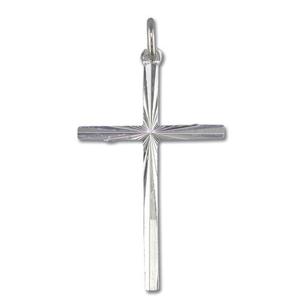 Cross - Diamond Cut Pendent - Religious - Plain Sterling Silver