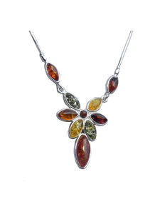 Genuine Baltic Amber Necklace - Amazing Multi Color Amber Leafy Flower - 925 ...