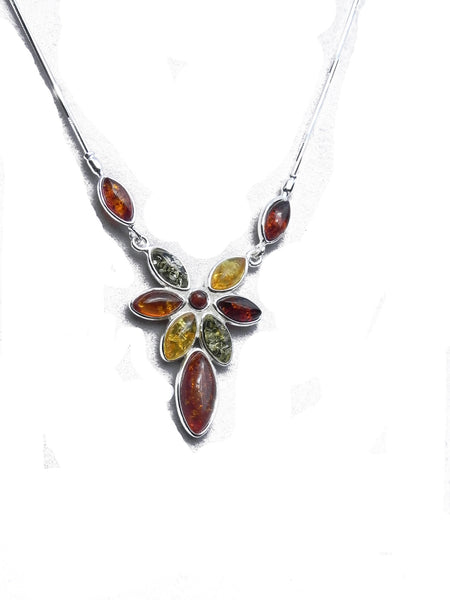 Genuine Baltic Amber Necklace - Amazing Multi Color Amber Leafy Flower - 925 ...