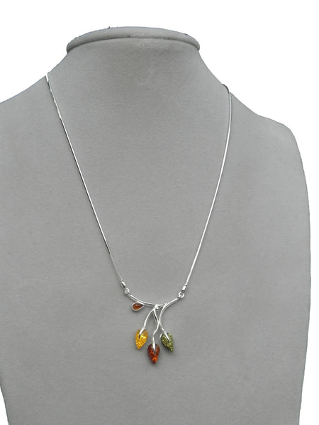 Genuine Baltic Amber Necklace - Multi Color Amber Flower Bud Pattern - 925 St...