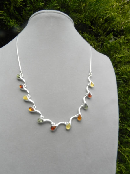 Genuine Baltic Amber Necklace - Multi Color Amber Leafy Chain - 925 Sterling ...