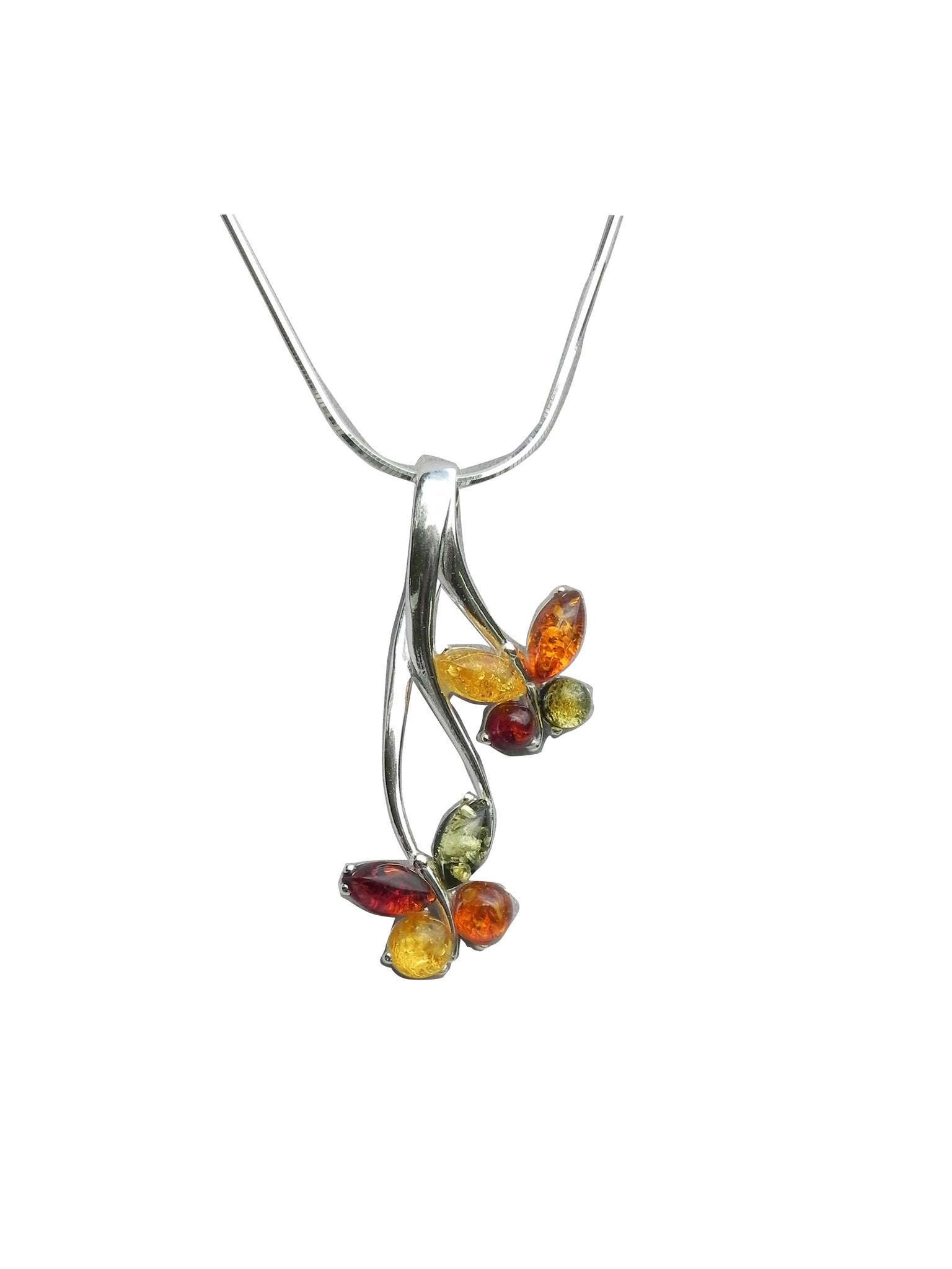 Genuine Baltic Amber Necklace - Multi Color Amber Double Butterfly Pendent - ...