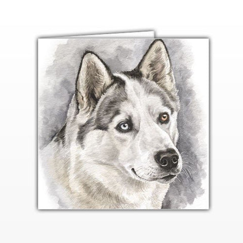 Husky Dog Greeting Card - by UK Artist Christine Varley's Original Watercolor painting