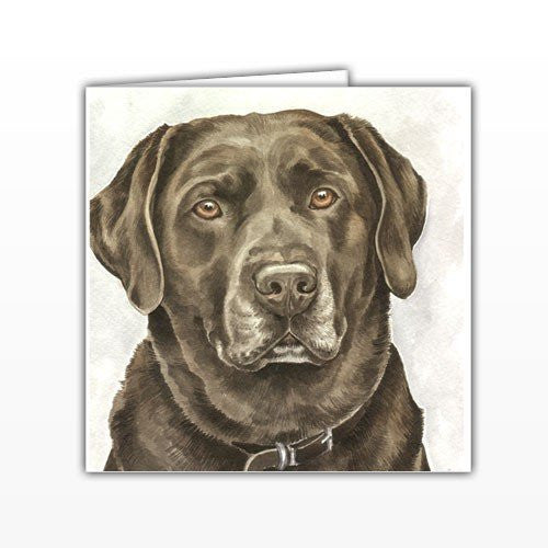 Chocolate Labrador Dog Greeting Card - by UK Artist Christine Varley's Original Watercolor painting