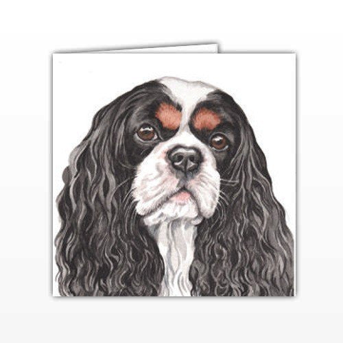 Cavallier Tri Dog Greeting Card - by UK Artist Christine Varley's Original Watercolor painting