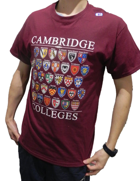 Cambridge Colleges T-shirt - Maroon - Colleges from the Famous City of Cambridge, England