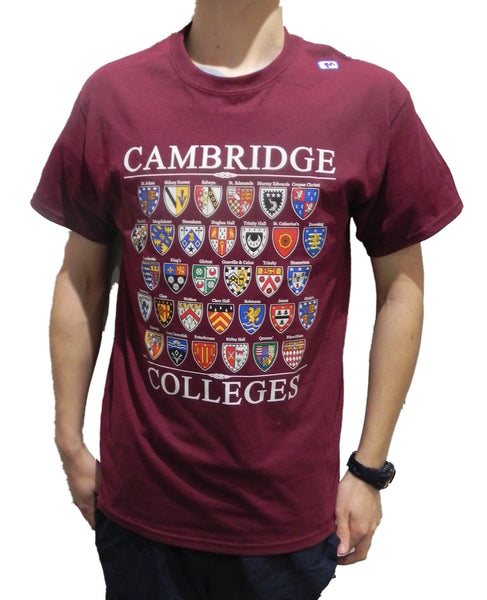 Cambridge Colleges T-shirt - Maroon - Colleges from the Famous City of Cambridge, England