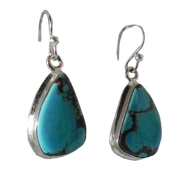 Oblong Turquoise Earring in Sterling Silver Setting