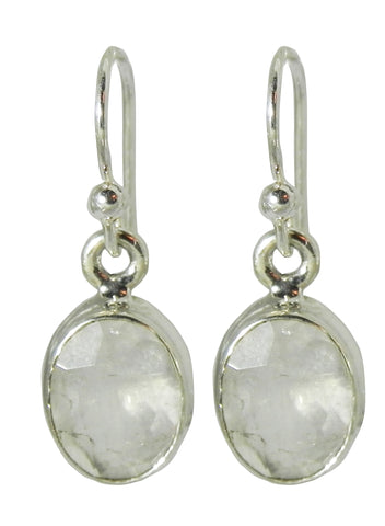 Moonstone Oval Drop Earrings - Sterling Silver