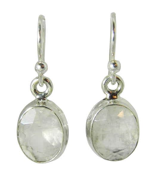 Moonstone Oval Drop Earrings - Sterling Silver