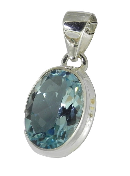 Blue Topaz Oval Pendent - Sterling Silver