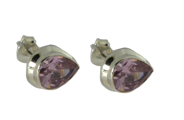 Pink Topaz Oval Stud Earrings - Sterling Silver