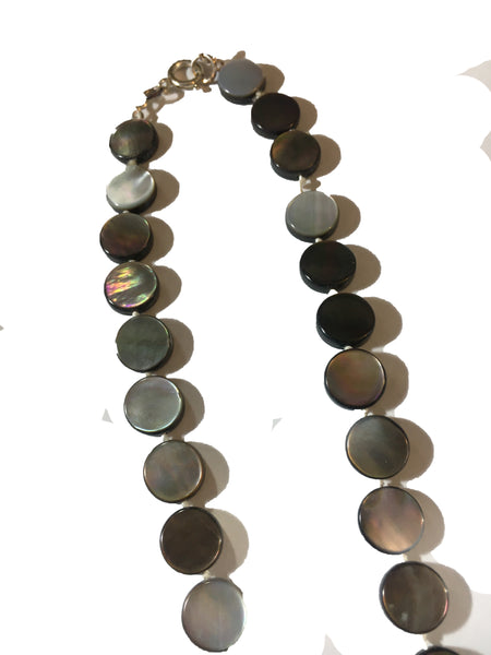 Mother of Pearl Circle Bead Necklace - 18inch long -  10mm Diameter x 2mm Beads