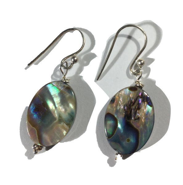 Abalone Paua Shell Oval Bead Earrings - Sterling Silver Hooks