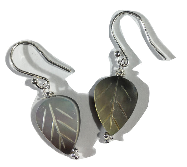 Mother of Pearl Leaf Bead Earrings - Sterling Silver Hooks