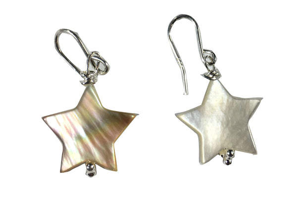 Mother of Pearl Star Bead Earrings - Sterling Silver Hooks