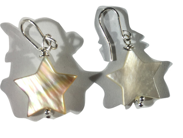 Mother of Pearl Star Bead Earrings - Sterling Silver Hooks