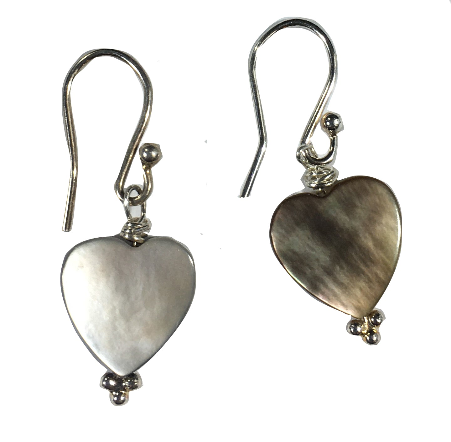 Mother of Pearl Heart Bead Earrings - Sterling Silver Hooks