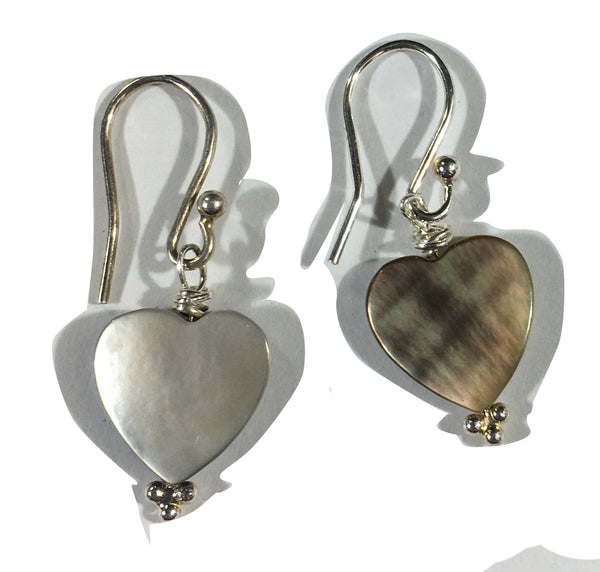 Mother of Pearl Heart Bead Earrings - Sterling Silver Hooks