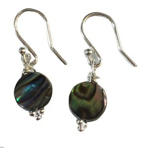 Abalone Circular Bead Earrings - Sterling Silver Hooks