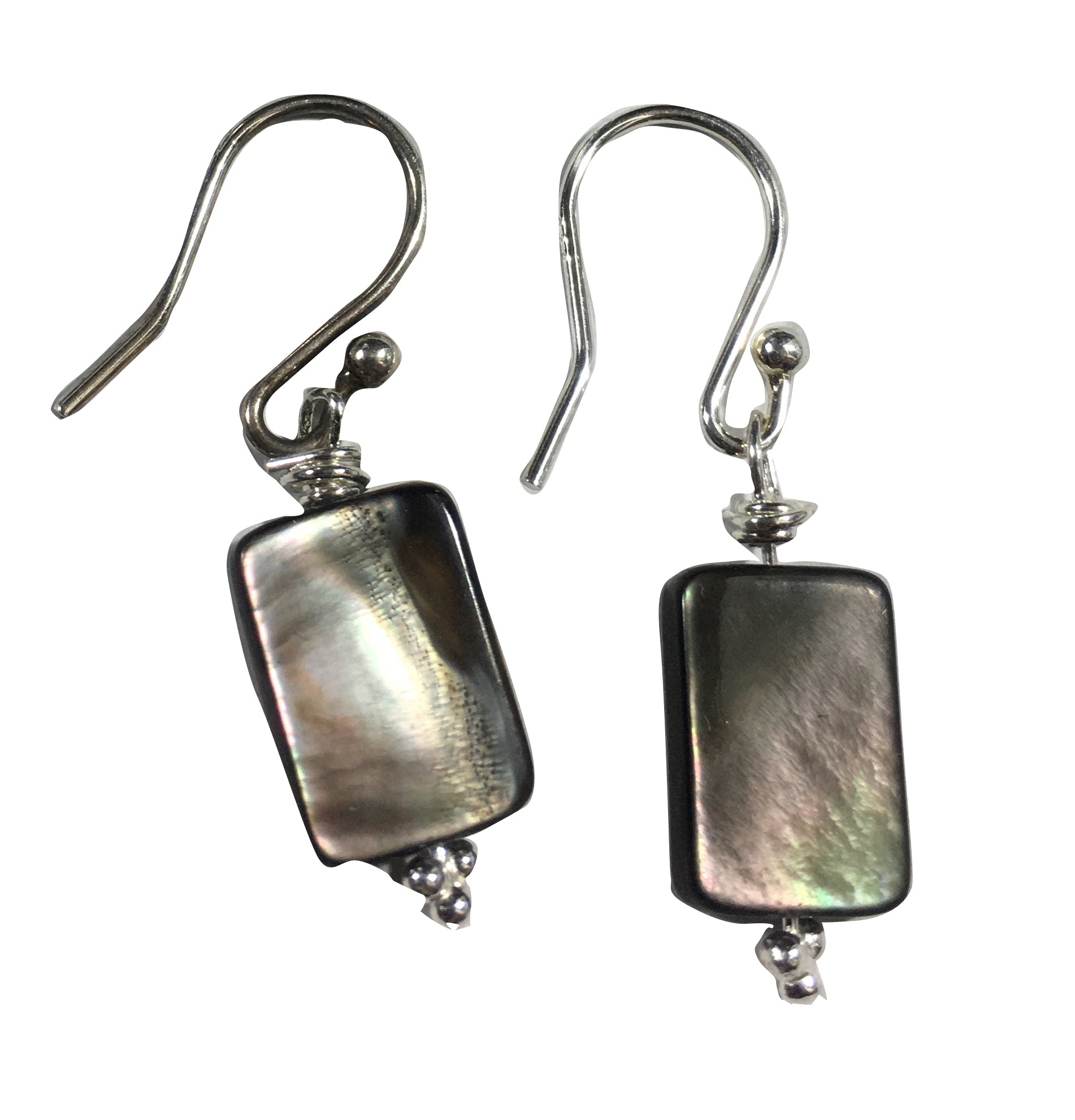 Mother of Pearl Rectangular Bead Earrings - Sterling Silver Hooks