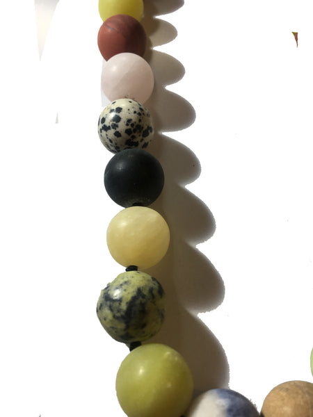 Natural Agate and Jasper Necklace - 18inch long - 15mm Round Beads