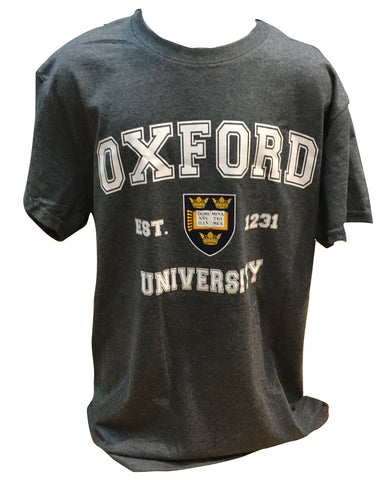 Oxford University - Dark Grey - Colour Crest Printed T-shirt - Official apparel of this famous Institution