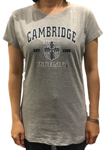 Cambridge University Ladies Body Fit T-shirt - Grey - Official Apparel of the Famous University of Cambridge