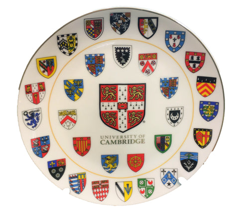 Cambridge University Ceramic Plat - 20cm - Cambridge University Official e with stand and gift box - Displays Cambridge University Shield and all 31 College shields