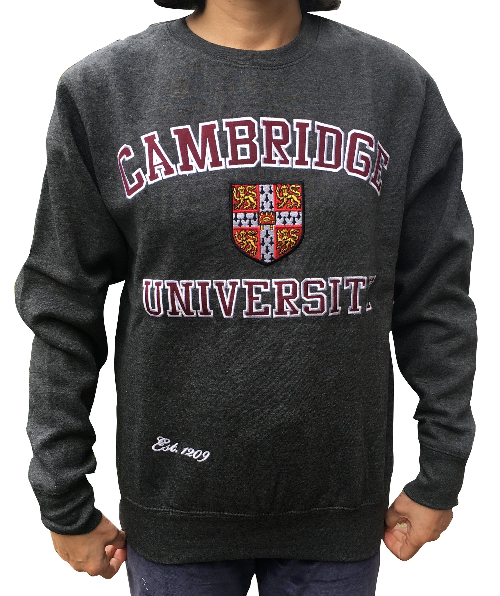 Cambridge University Embroidered Sweatshirt - Charcoal - Official Apparel of the Famous University of Cambridge
