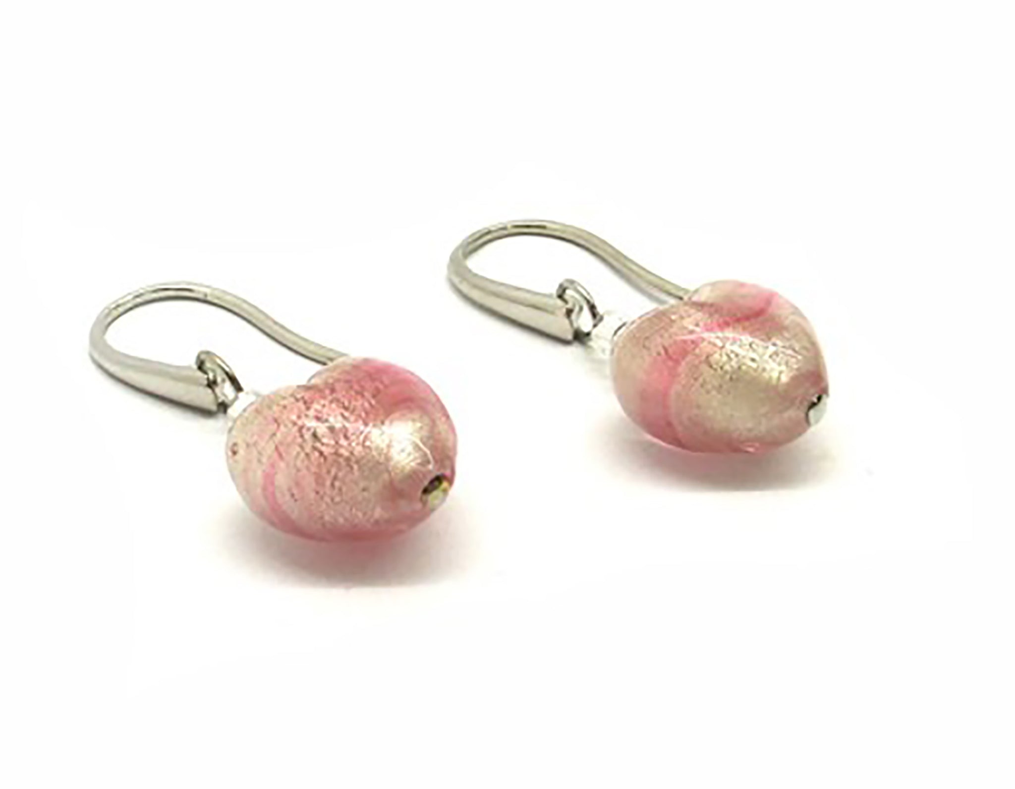 Murano Glass Earrings - Heart Shaped - Mod. Giulia, 12 mm - Pink - Sterling Silver