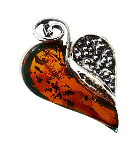 Genuine Baltic Amber - Heart Pendent - 925 Sterling Silver