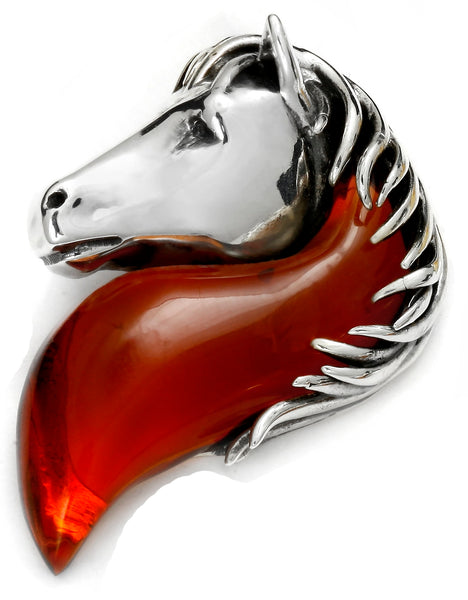 Genuine Baltic Amber - Horse Pendent - 925 Sterling Silver