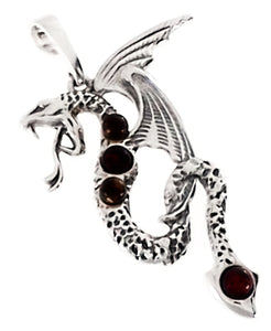 Genuine Baltic Amber Dragon Pendent - 925 Sterling Silver