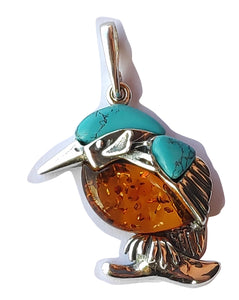 Genuine Baltic Amber Bird Pendent - 925 Sterling Silver