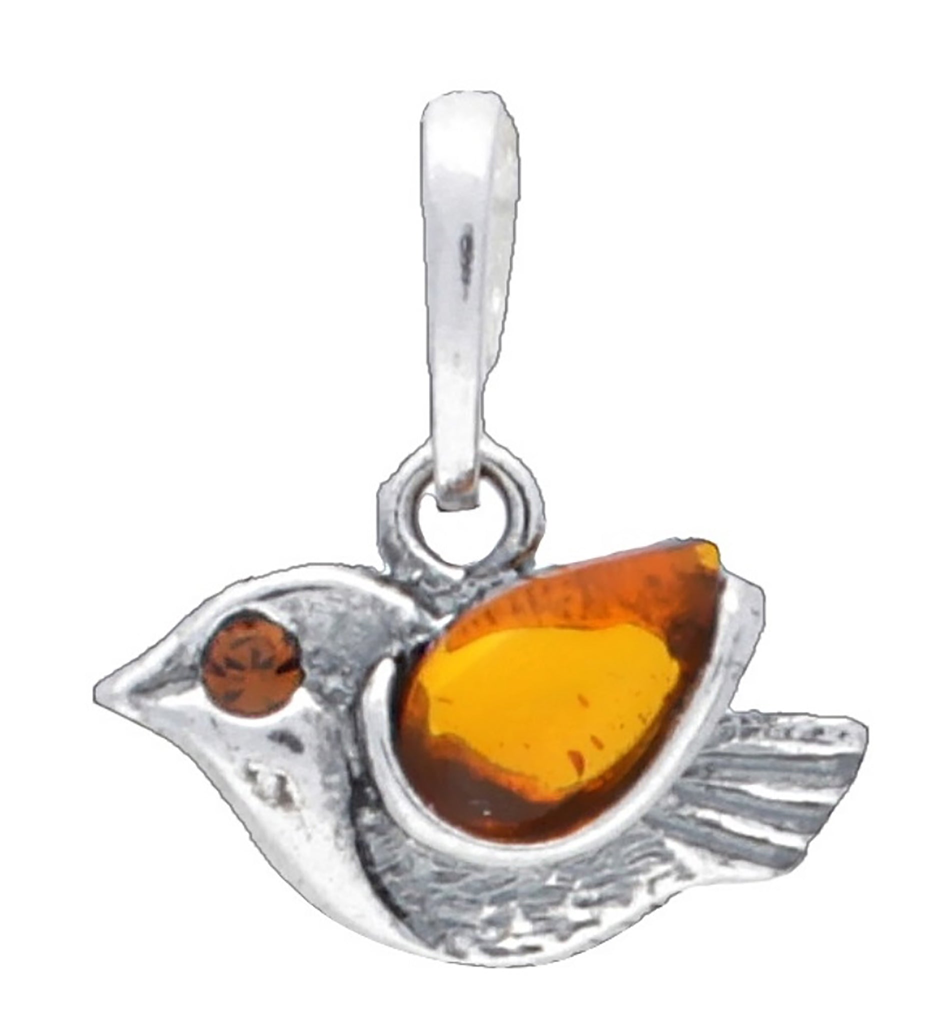 Genuine Baltic Amber - Mini Bird Pendent - 925 Sterling Silver