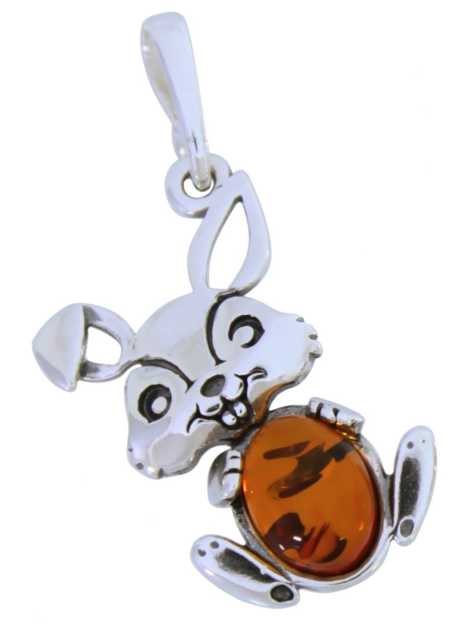 Genuine Baltic Amber - Bunny Pendant - 925 Sterling Silver