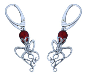 Genuine Baltic Amber - Octopus earrings - 925 Sterling Silver
