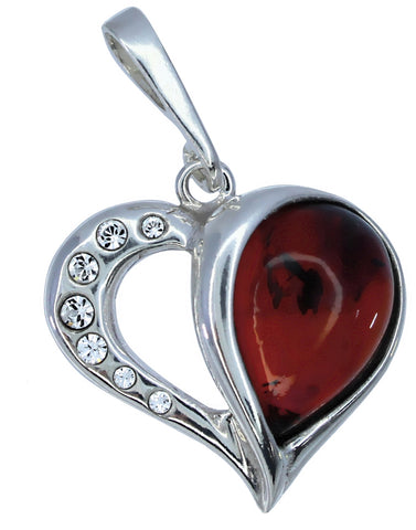 Genuine Baltic Amber - Heart Pendent - 925 Sterling Silver