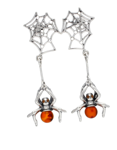 Genuine Baltic Amber - Spider Earring- 925 Sterling Silver