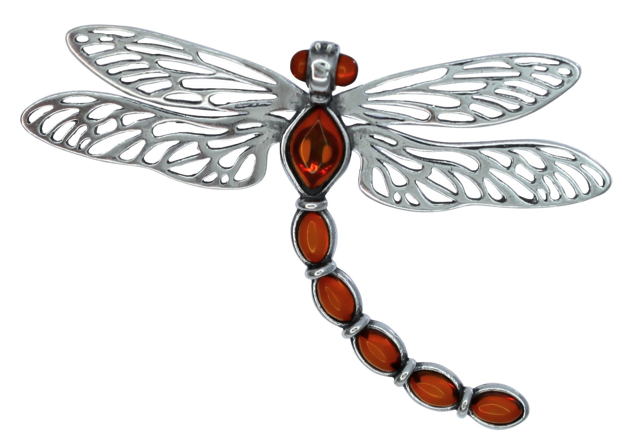 Genuine Baltic Amber Dragonfly Pendent - 925 Sterling Silver