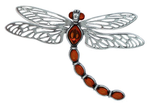 Genuine Baltic Amber Dragonfly Pendent - 925 Sterling Silver