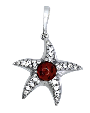 Genuine Baltic Amber - Starfish Pendent - 925 Sterling Silver