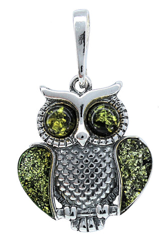 Genuine Baltic Amber - Owl Pendent - 925 Sterling Silver