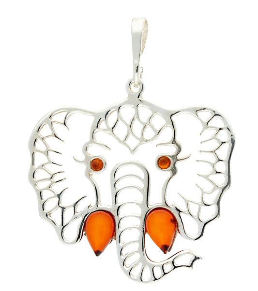 Genuine Baltic Amber - Elephant Pendent - 925 Sterling Silver