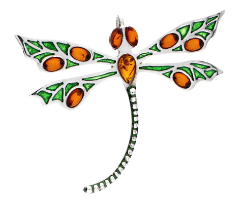 Genuine Baltic Amber Dragonfly Pendent - 925 Sterling Silver