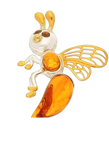 Genuine Baltic Amber Bee Pendent - 925 Sterling Silver