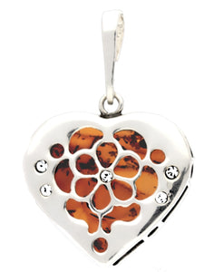 Genuine Baltic Amber - Heart Pendent - 925 Sterling Silver