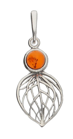 Genuine Baltic Amber - Heart Pendent - 925 Sterling Silver